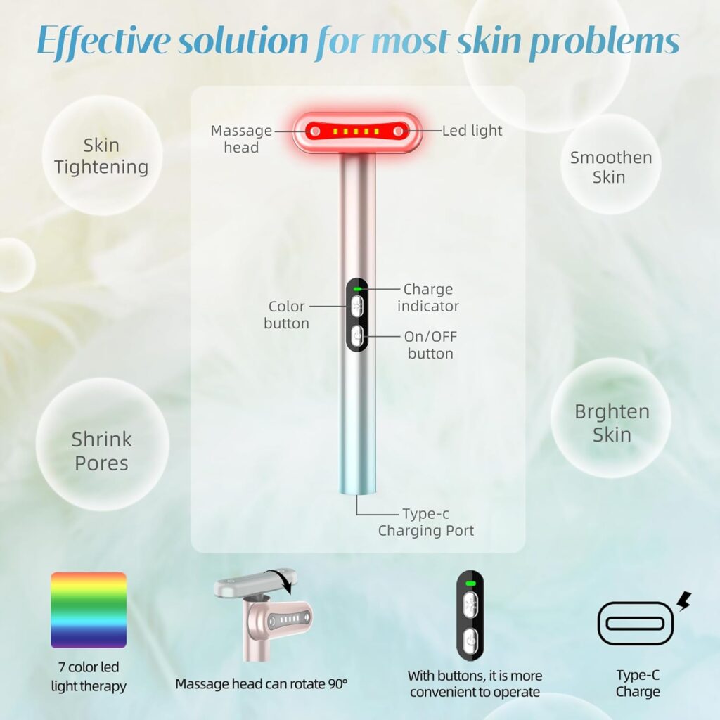 Red-Light-Therapy-for-Face, 7 in 1 LED Light Therapy Eye Equipment for Skin Care at Home Red Light Therapy Face Massager Skin Rejuvenation Light