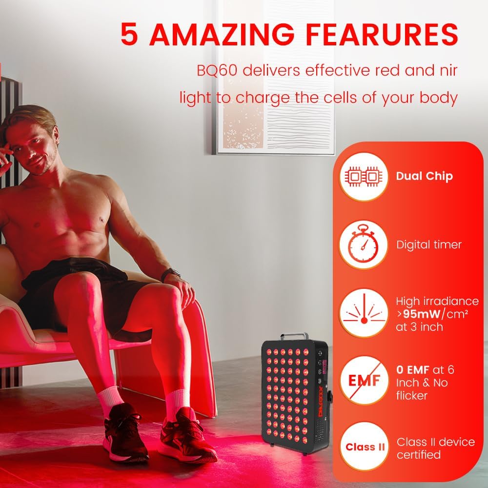 Bestqool Red Light Therapy Device, 4 Wavelengths Full Body Near Infrared Light Therapy, Elite Grade Dual Chip 150 LEDs, High Power Output Red Light Panel for Anti-Aging, Pain Relief. 250W.