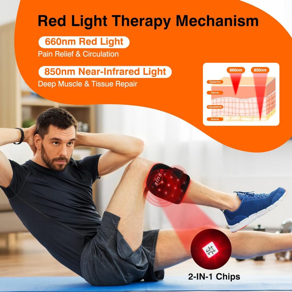 Cordless Red Light Therapy for Knee, Infrared Light Therapy Devices for Knee Pain Relief, Meniscus Injury, Knee Osteoarthritis, and Muscle Injuries.