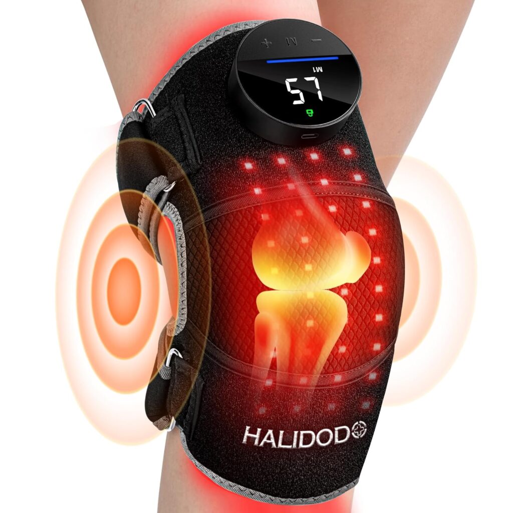 HALIDODO Gifts for Mom Red Light Therapy  Vibration Massage Knee Brace - Wireless Rechargeable Controller, 660nm850nm Red Light Therapy Heated Device for Knee  Joint Pain Relief, Faster Recovery