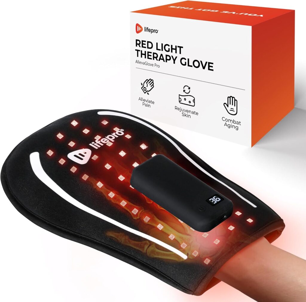 LifePro Red Light Therapy Glove - Rechargeable LED Near Infrared Light Therapy Glove, for Hand Stiffness - Red Light Therapy at Home - Red Light Therapy Device Glove or Light Therapy Products