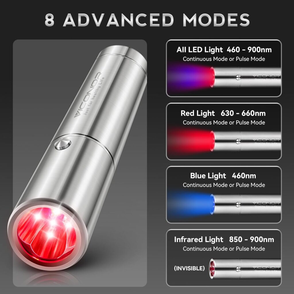 Red Light Therapy for Body Knee Hand Muscle and Joint Pain Relief, InfraredRed Light Therapy Device Handheld Red Light Healing Therapy Torch with 5 Wavelengths and Pulsed Modes