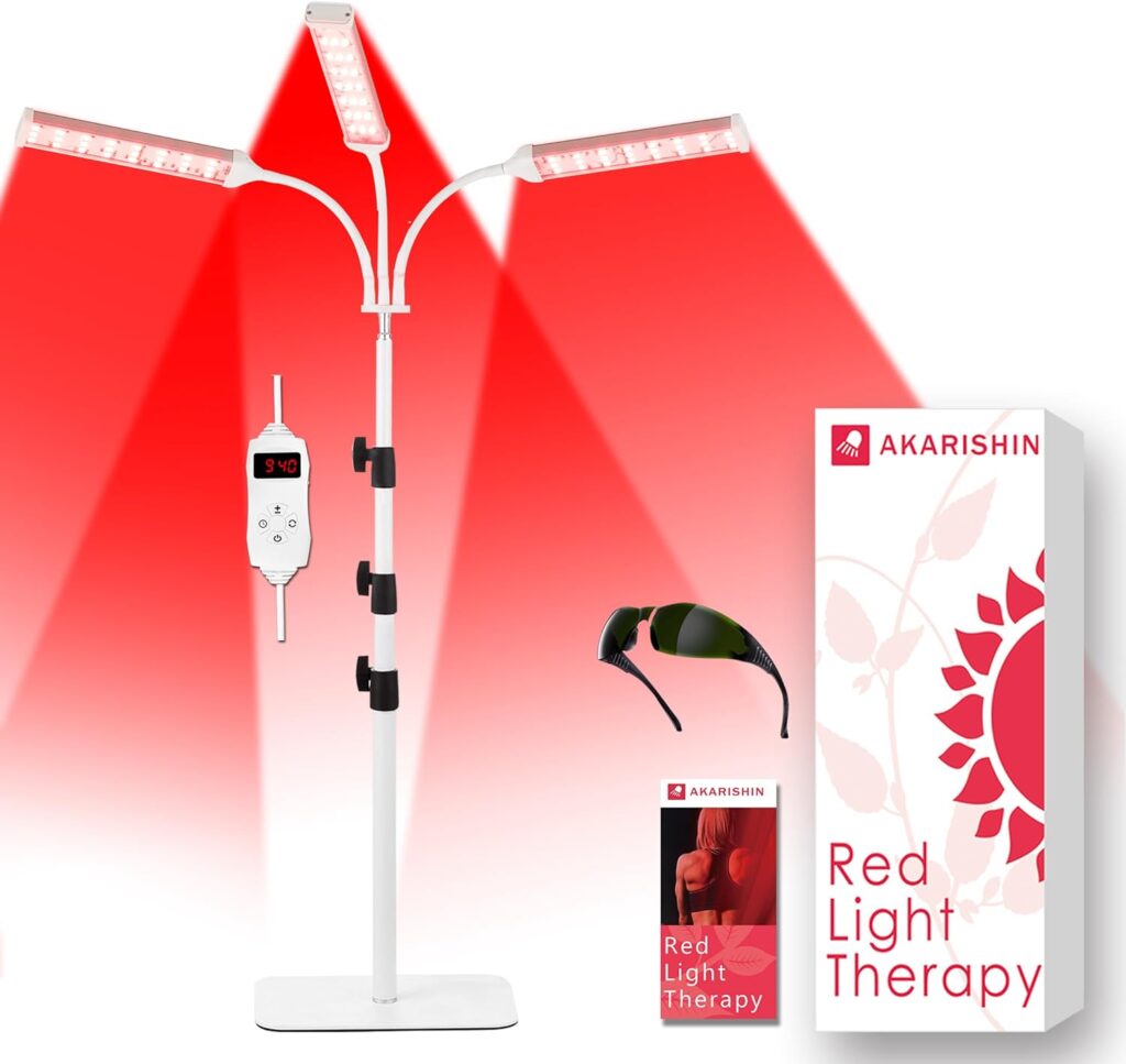 Red Light Therapy Lamp with Adjustable Stand, Timer, Height, Brightness - 660nm, 660nm+850nm, 660Nm+940nm- Effective for Body and Skin Vitality, 3-Head,White,27W