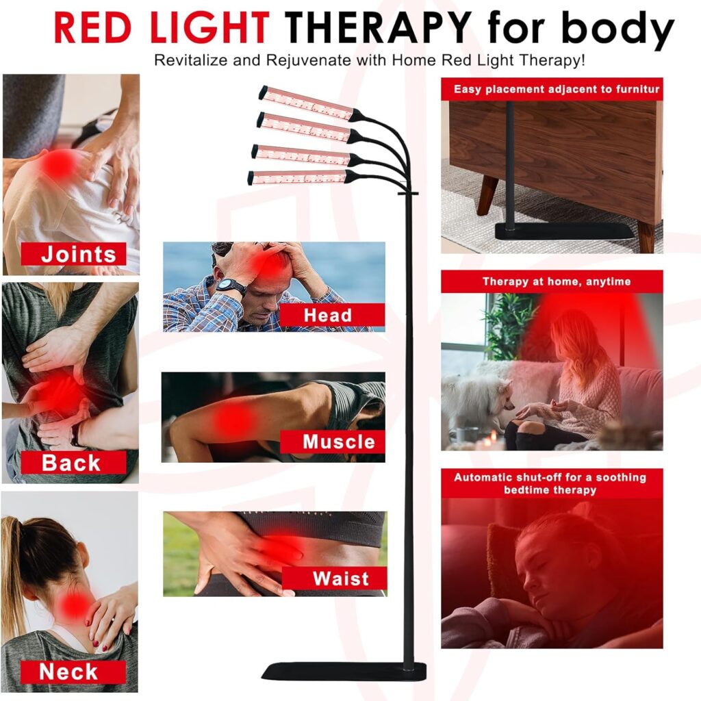 Red Light Therapy Lamp with Adjustable Stand, Timer, Height, Brightness - 660nm, 660nm+850nm, 660Nm+940nm- Effective for Body and Skin Vitality, 3-Head,White,27W