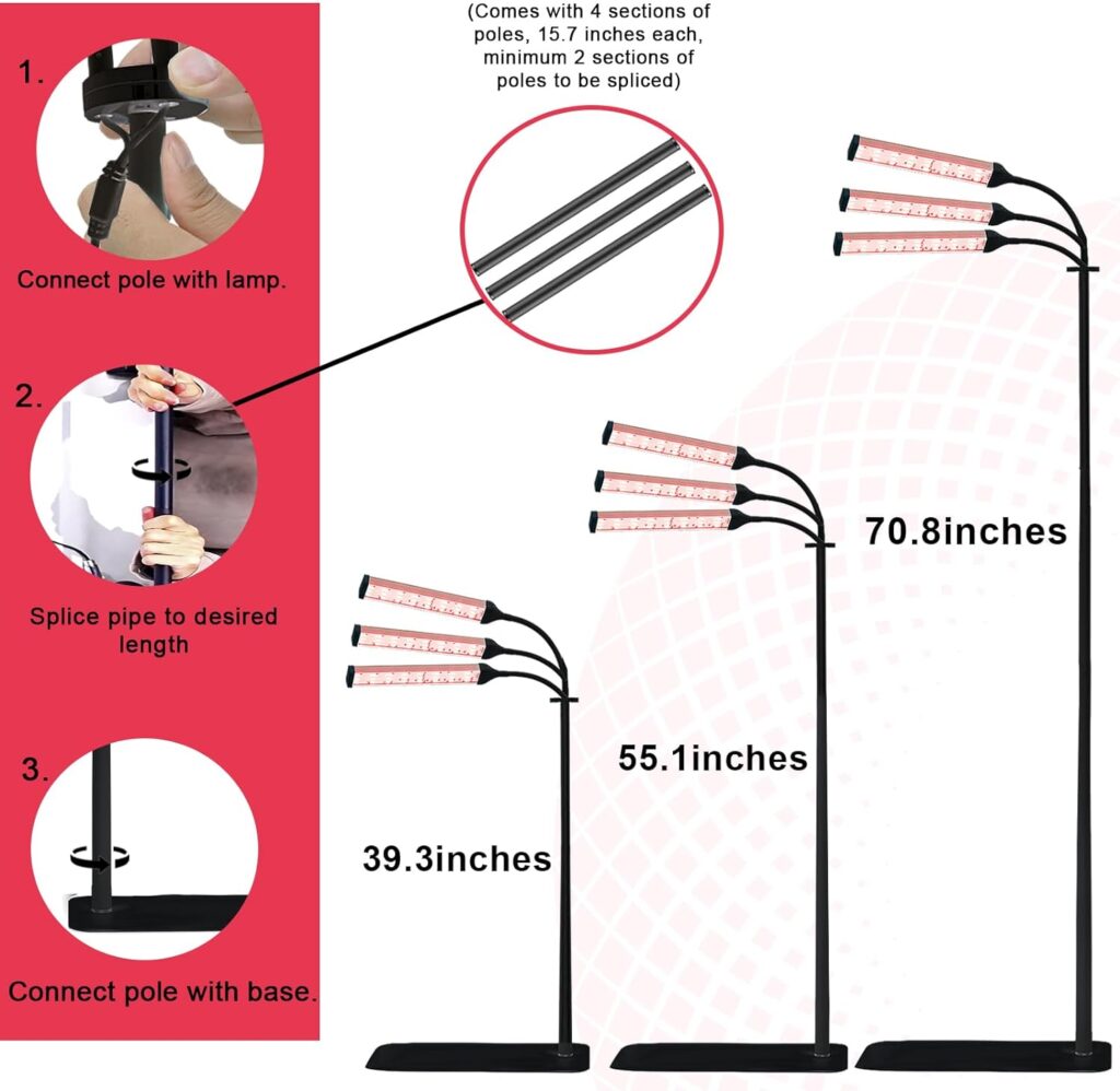 Red Light Therapy Lamp with Adjustable Stand, Timer, Height, Brightness - 660nm, 660nm+850nm, 660Nm+940nm- Effective for Body and Skin Vitality, 3-Head,White,27W