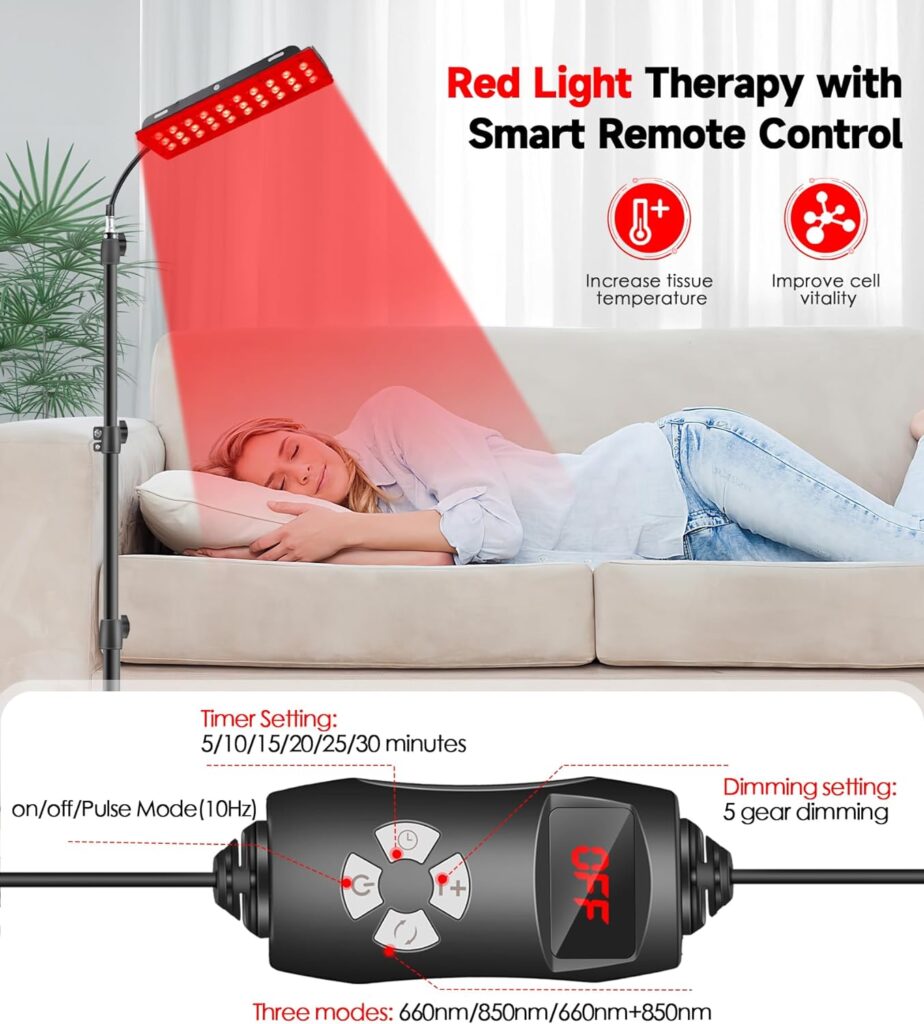 Red Light Therapy Lamp with Stand, RXCOFISLE Infrared Light Therapy Lamp for Body Pain Relief 660nm Red Light  850nm Infrared Light Device (Single Panel)