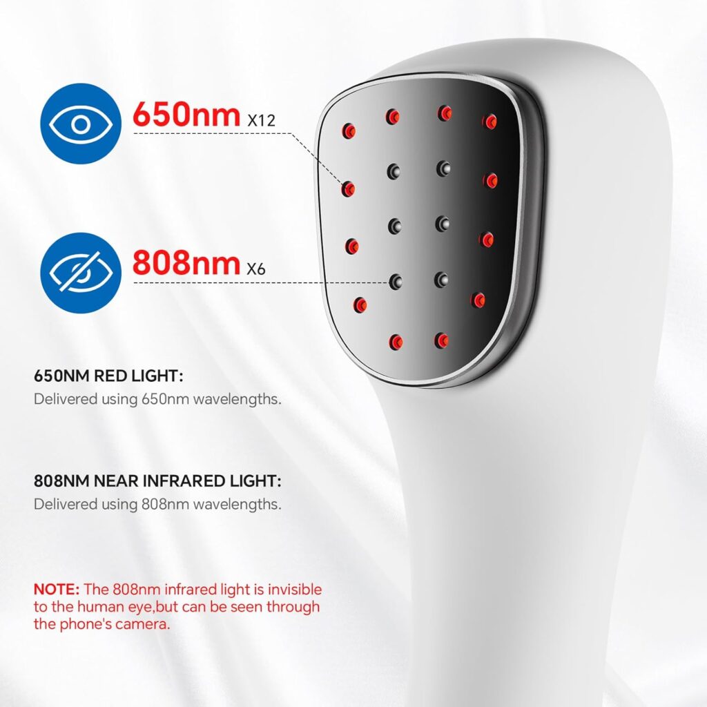 Red Light Threapy Device for Body PainReIief with Stand, 6x808nm+12x650nm Handheld Near Infrared Light Therapy with PW Pulsed Wave Model for Human and Pet Body Joint Back Knee Muscle