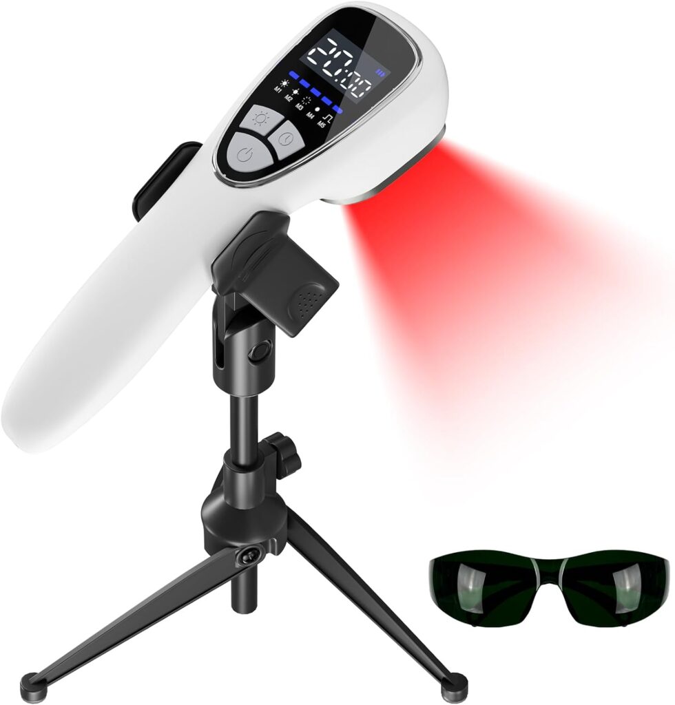 Red Light Threapy Device for Body PainReIief with Stand, 6x808nm+12x650nm Handheld Near Infrared Light Therapy with PW Pulsed Wave Model for Human and Pet Body Joint Back Knee Muscle