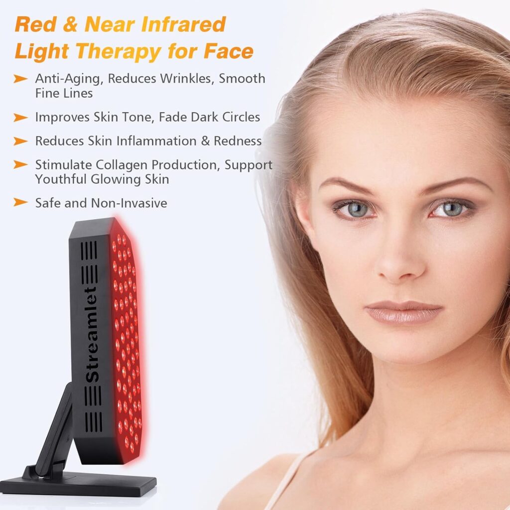 Streamlet Red Light Therapy Device for Face, Body, Dual Chip Clinical 60 LED Combo 660nm 850nm, High Power Near Infrared Light Therapy Lamp for Skin Care, Pain Relief, Improve Sleep (300W)