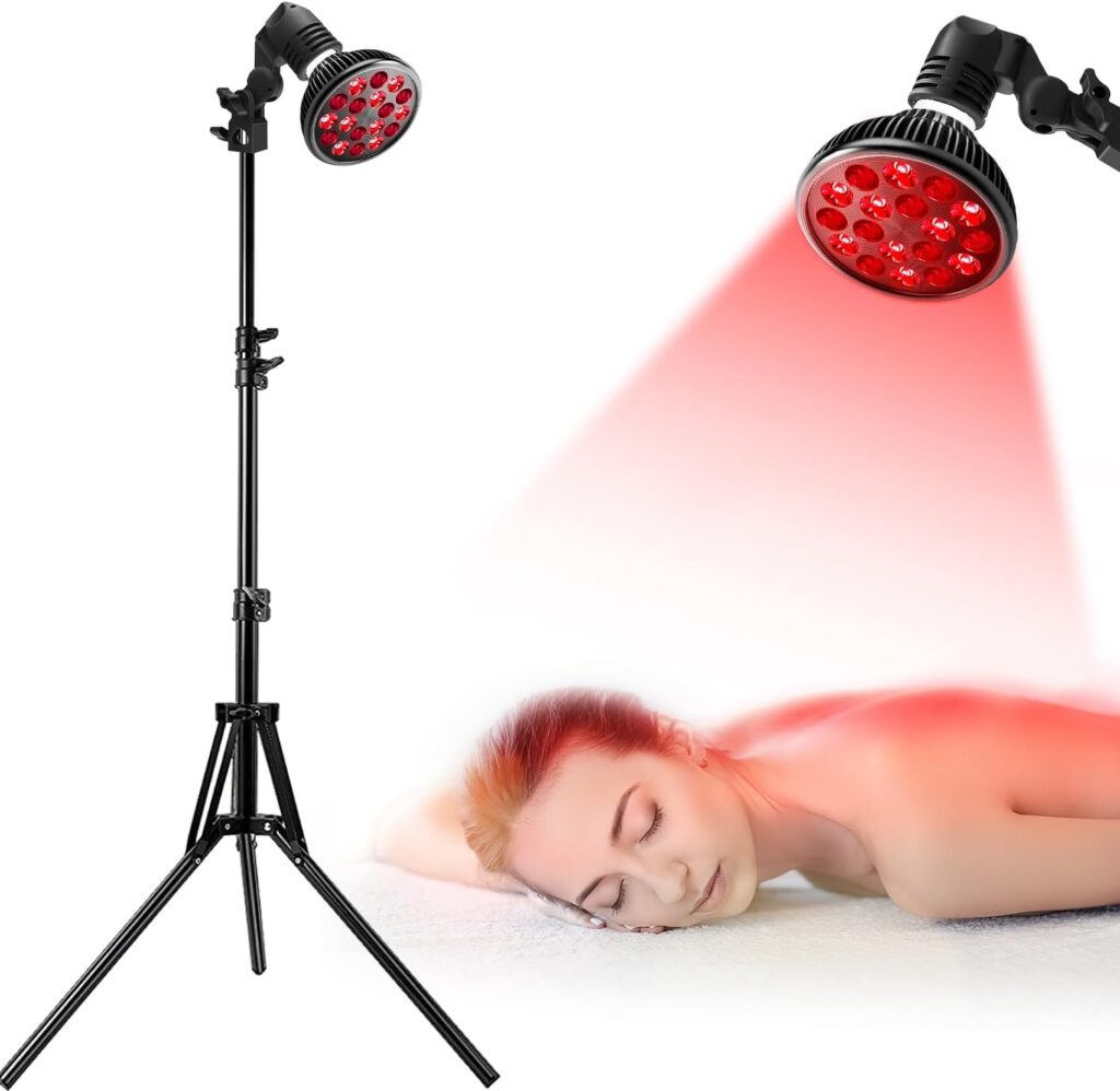 Wolezek Red Light Therapy with Stand for Face and Body, New 18 LEDs Red Light Therapy Lamp with 660nm Red and 850nm Near-Infrared Combo Wavelength Bulb, Included 15-61 Adjustable Tripod