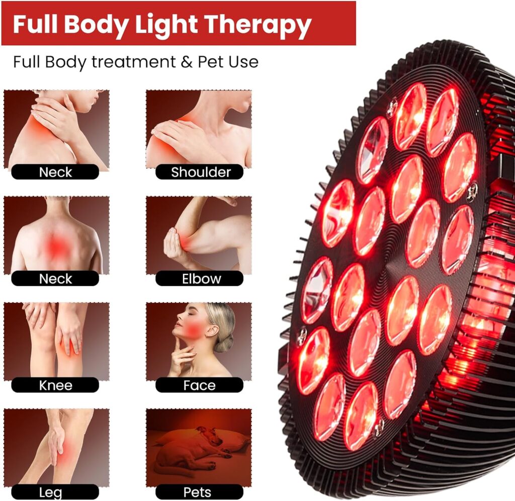 Gladfoam-Red-Light-Therapy-Bulb-Lamp for Body Face, 54W 18 LED Infrared Red Light Therapy Lamp with Adjustable Socket Clamp, Home Red Light Therapy Device for Pain Relief, Skin Wellness  Recovery