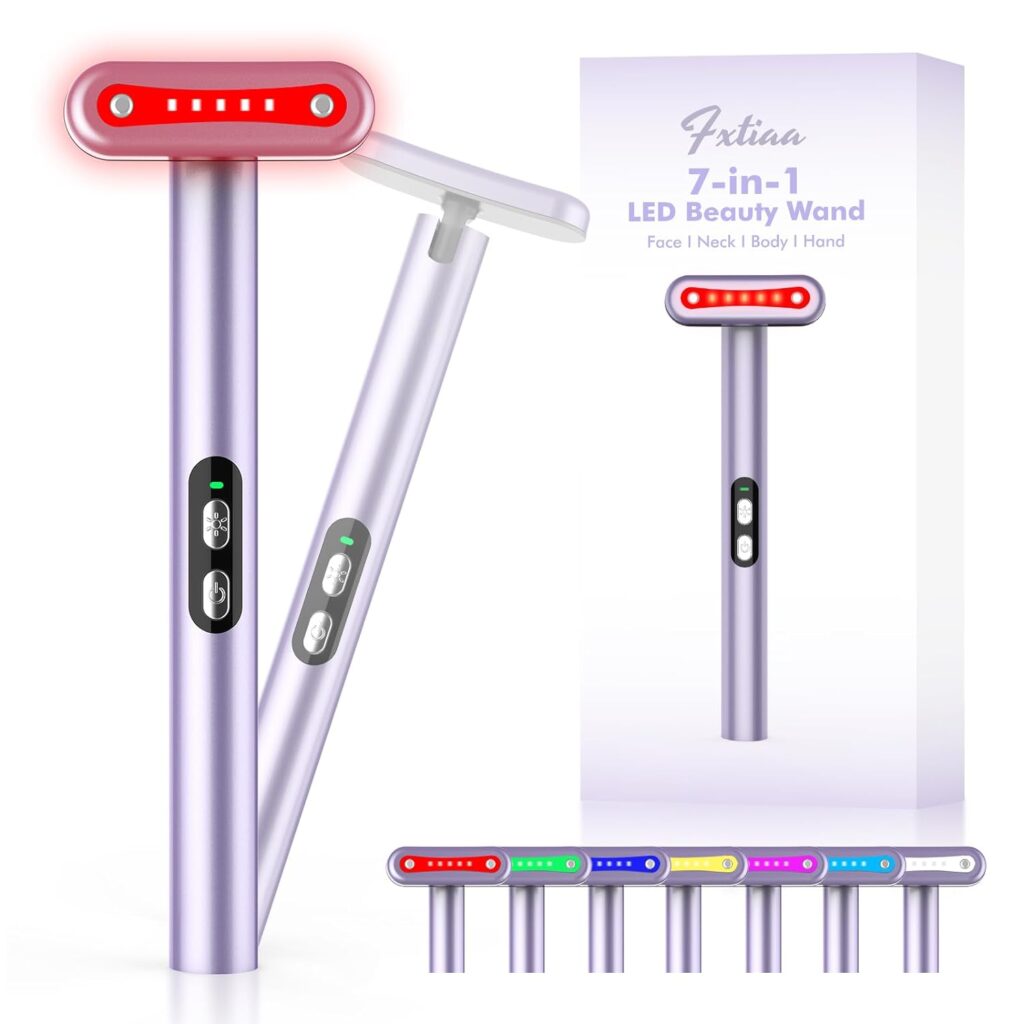 Light-Therapy-Wand, Red Light Therapy for Face and Neck Facial Wand 7 in 1 Led Beauty Wand Red  Blue Rejuvenation Face  Eye Massager Skincare Tool