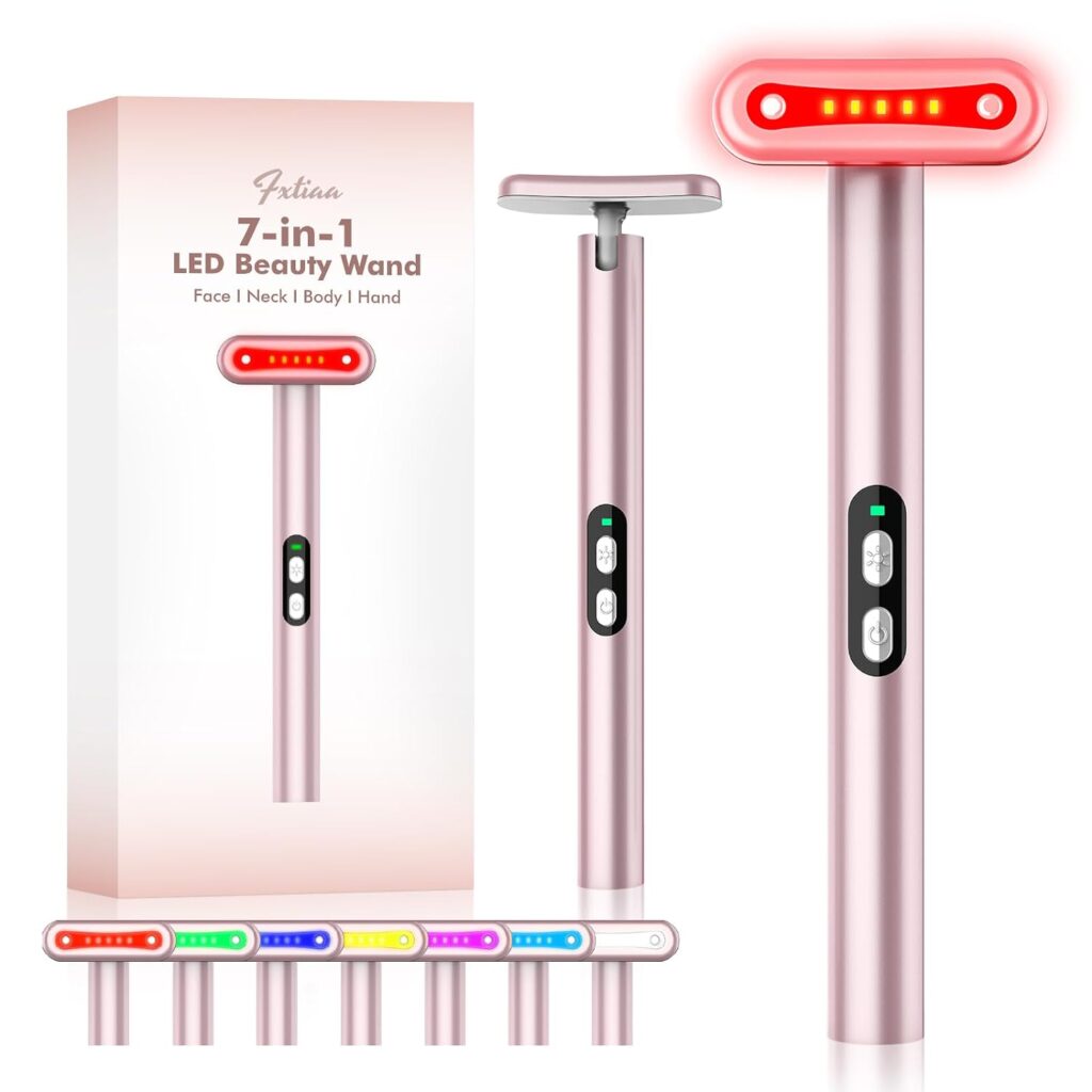 Light-Therapy-Wand, Red Light Therapy for Face and Neck Facial Wand 7 in 1 Led Beauty Wand Red  Blue Rejuvenation Face  Eye Massager Skincare Tool