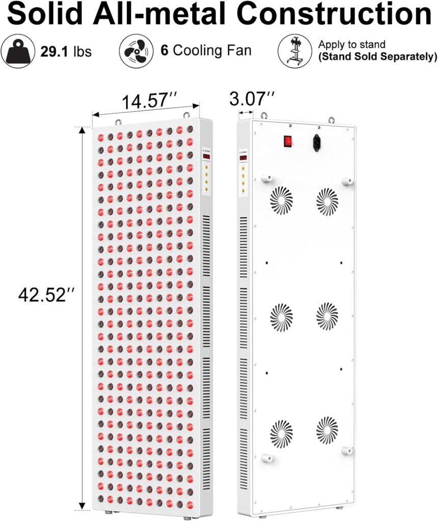 Red Light Therapy Device, Ultra-Thin  Noiseless Red 660nm Near Infrared 850nm Infrared Light Therapy with 68pcs Dual Chips LEDs  Adjustable Stand for Recovery, Skin Health, 100W (White)