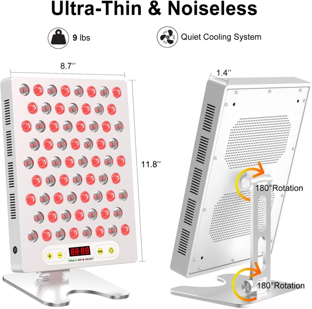 Red Light Therapy Device, Ultra-Thin  Noiseless Red 660nm Near Infrared 850nm Infrared Light Therapy with 68pcs Dual Chips LEDs  Adjustable Stand for Recovery, Skin Health, 100W (White)