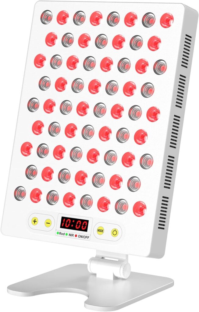 Red Light Therapy Device, Ultra-Thin  Noiseless Red 660nm Near Infrared 850nm Infrared Light Therapy with 68pcs Dual Chips LEDs  Adjustable Stand for Recovery, Skin Health, 100W (White)