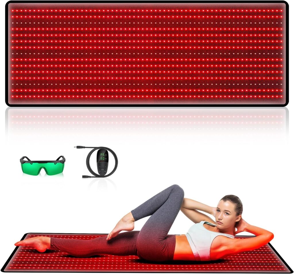 Red Light Therapy Infrared Mat, Large Red 660nm and 850nm Near Infrared Light Therapy Device Big Pad Blanket for Back Neck Knee Face Body Pain Relief with Pulse Timer